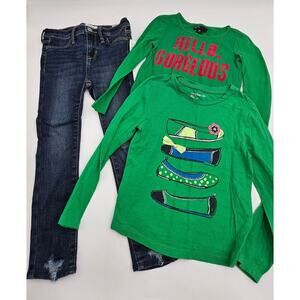 3 Piece Gap/Old Navy Girl's 4/5 Green Long Sleeve Shirts and NWT Jeans